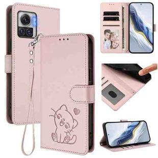 For Motorola Moto X30 Pro 5G Embossed Heart Cat Leather Phone Case with Strap(Pink)