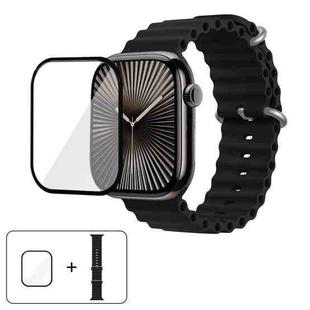 For Apple Watch Series 10 46mm Ocean Silicone Watch Band with 3D Curved Film(Black)