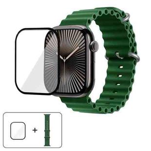 For Apple Watch Series 10 46mm Ocean Silicone Watch Band with 3D Curved Film(Alfalfa Grass)