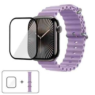 For Apple Watch Series 44mm Ocean Silicone Watch Band with 3D Curved Film(Light Purple)