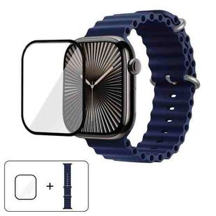 For Apple Watch Series 41mm Ocean Silicone Watch Band with 3D Curved Film(Midnight Blue)