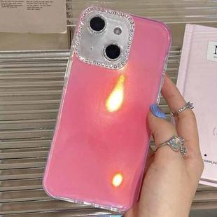 For iPhone 15 Precise Cutouts Transparent Diamonds Jelly Phone Case(Rose Red)