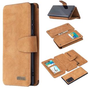 For Samsung Galaxy Note20 Ultra Detachable Frosted Magnetic Horizontal Flip PU Leather Case with Card Slots & Holder & Zipper Wallet & Photo Frame(Brown)