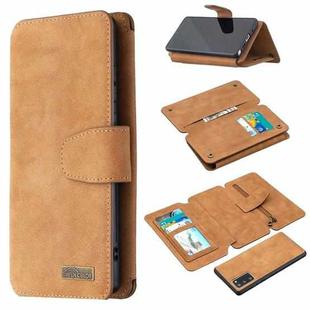 For Samsung Galaxy Note20 Detachable Frosted Magnetic Horizontal Flip PU Leather Case with Card Slots & Holder & Zipper Wallet & Photo Frame(Brown)