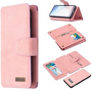 For Samsung Galaxy S10e Detachable Frosted Magnetic Horizontal Flip PU Leather Case with Card Slots & Holder & Zipper Wallet & Photo Frame(Pink)