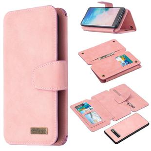 For Samsung Galaxy S10 Detachable Frosted Magnetic Horizontal Flip PU Leather Case with Card Slots & Holder & Zipper Wallet & Photo Frame(Pink)