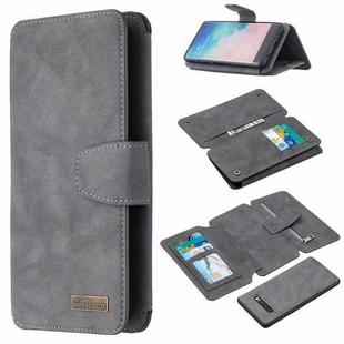 For Samsung Galaxy S10 Plus Detachable Frosted Magnetic Horizontal Flip PU Leather Case with Card Slots & Holder & Zipper Wallet & Photo Frame(Gray)