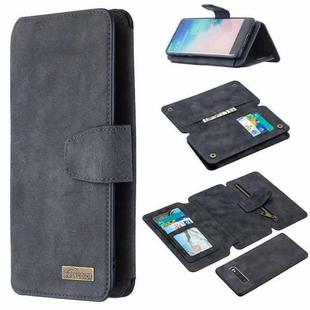 For Samsung Galaxy S10 Plus Detachable Frosted Magnetic Horizontal Flip PU Leather Case with Card Slots & Holder & Zipper Wallet & Photo Frame(Black Blue)