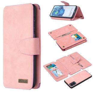 For Samsung Galaxy S20 Plus Detachable Frosted Magnetic Horizontal Flip PU Leather Case with Card Slots & Holder & Zipper Wallet & Photo Frame(Pink)