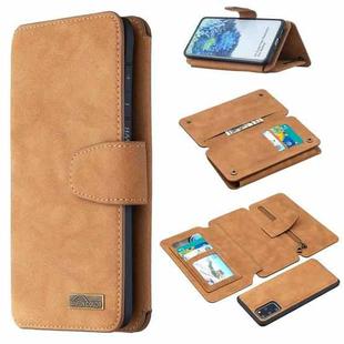 For Samsung Galaxy S20 Plus Detachable Frosted Magnetic Horizontal Flip PU Leather Case with Card Slots & Holder & Zipper Wallet & Photo Frame(Brown)