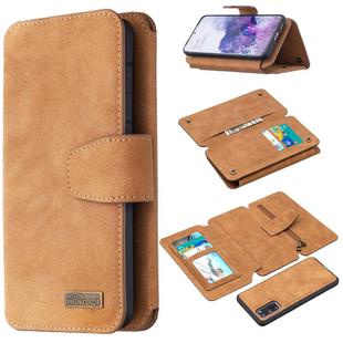 For Samsung Galaxy S20 Detachable Frosted Magnetic Horizontal Flip PU Leather Case with Card Slots & Holder & Zipper Wallet & Photo Frame(Brown)