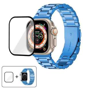 For Apple Watch Ultra 2 / 1 49mm Three Beads Stainless Steel Watch Band with 3D Curved Film(Blue)