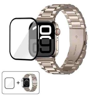 For Apple Watch Series 45mm Three Beads Stainless Steel Watch Band with 3D Curved Film(Starlight)