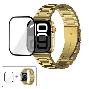 For Apple Watch Series 38mm Three Beads Stainless Steel Watch Band with 3D Curved Film(Gold)