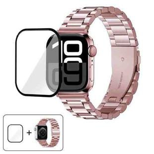 For Apple Watch Series 42mm Three Beads Stainless Steel Watch Band with 3D Curved Film(Rose Pink)