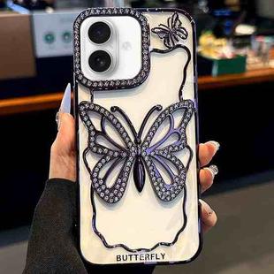 For iPhone 16 Plus Hollow Butterfly Electroplating TPU Phone Case(Dark Purple)
