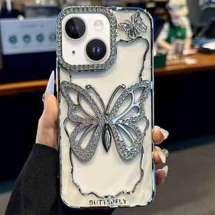For iPhone 13 Hollow Butterfly Electroplating TPU Phone Case(Silver)