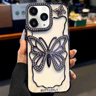 For iPhone 11 Pro Max Hollow Butterfly Electroplating TPU Phone Case(Dark Purple)