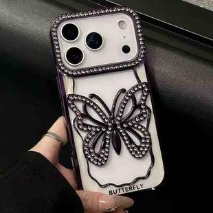 For iPhone 17 Pro Max Hollow Butterfly Electroplating TPU Phone Case(Dark Purple)