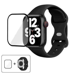 For Apple Watch Series 10 46mm Butterfly Buckle Silicone Watch Band with 3D Curved Film(Black)