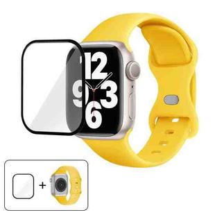 For Apple Watch Series 10 42mm Butterfly Buckle Silicone Watch Band with 3D Curved Film(Yellow)