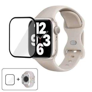 For Apple Watch Series 44mm Butterfly Buckle Silicone Watch Band with 3D Curved Film(Starlight)