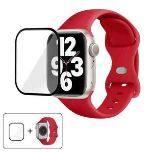 For Apple Watch Series 40mm Butterfly Buckle Silicone Watch Band with 3D Curved Film(Rose Red)