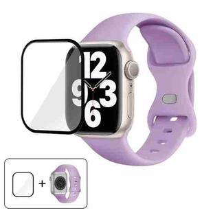 For Apple Watch Series 40mm Butterfly Buckle Silicone Watch Band with 3D Curved Film(Lavender Purple)