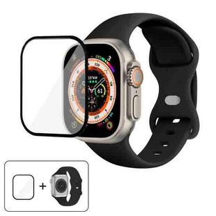 For Apple Watch Ultra 2 / 1 49mm Butterfly Buckle Silicone Watch Band with 3D Curved Film(Black)