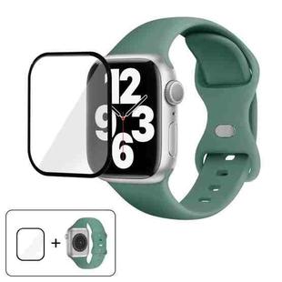 For Apple Watch Series 45mm Butterfly Buckle Silicone Watch Band with 3D Curved Film(Pine Green)