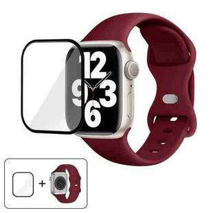 For Apple Watch Series 42mm Butterfly Buckle Silicone Watch Band with 3D Curved Film(Wine Red)