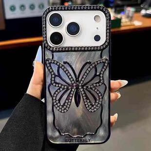 For iPhone 17 Pro Max Butterfly Electroplating TPU Phone Case with Epoxy Cardboard(Dark Purple)