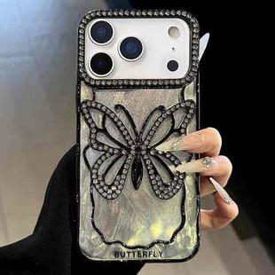 For iPhone 17 Pro Butterfly Electroplating TPU Phone Case with Epoxy Cardboard(Black)