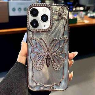 For iPhone 11 Pro Max Butterfly Electroplating TPU Phone Case with Epoxy Cardboard(Rose Gold)