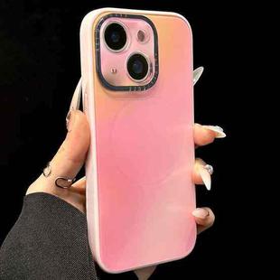 For iPhone 14 Plus Gradient Silk Print Acrylic Hybrid TPU MagSafe Phone Case(Pink)