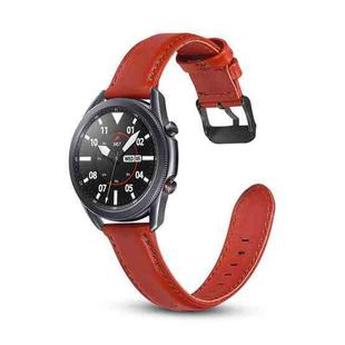 For Samsung Galaxy Watch 3 45mm Flat Texture Leather Watch Band(Red)