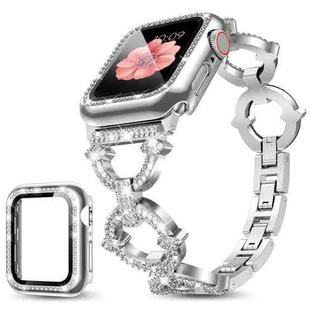 For Apple Watch Ultra 2 / 1 49mm xDfind O-shaped Diamond Metal Watch Band with Tempered Glass Screen Film and Case(Silver)