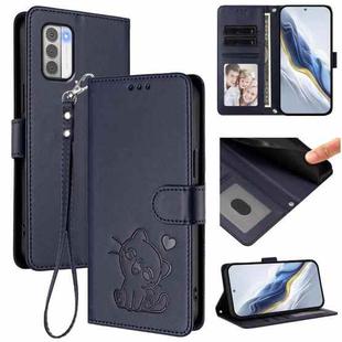 For Nokia G42 / G310 Embossed Heart Cat Leather Phone Case with Strap(Blue)