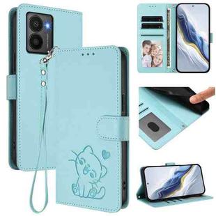 For HMD Fuison Embossed Heart Cat Leather Phone Case with Strap(Mint Green)