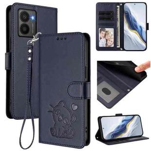 For HMD Fuison Embossed Heart Cat Leather Phone Case with Strap(Blue)