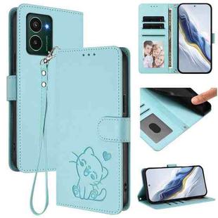 For HMD Pulse Pro / Pulse / Pulse+ Embossed Heart Cat Leather Phone Case with Strap(Mint Green)