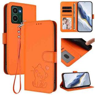 For HMD Pulse Pro / Pulse / Pulse+ Embossed Heart Cat Leather Phone Case with Strap(Orange)