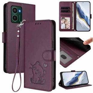 For HMD Pulse Pro / Pulse / Pulse+ Embossed Heart Cat Leather Phone Case with Strap(Dark Purple)