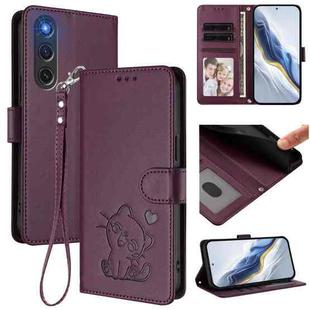 For ZTE nubia RedMagic 10 Air Embossed Heart Cat Leather Phone Case with Hand Strap(Dark Purple)