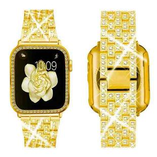 For Apple Watch Series 45mm xDfind Bling Diamond Jewelry Metal Watch Band with Case(Gold)