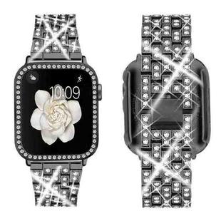 For Apple Watch Series 38mm xDfind Bling Diamond Jewelry Metal Watch Band with Case(Black)