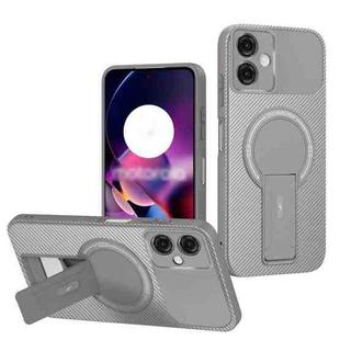 For Motorola Moto G54 Carbon Fiber Texture MagSafe Phone Case with Holder(Grey)