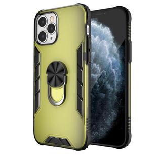 For iPhone 12 / 12 Pro Magnetic Frosted PC + Matte TPU Shockproof Case with Ring Holder(Olive Yellow)