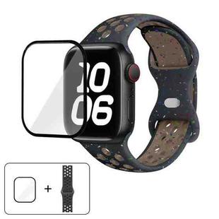 For Apple Watch Series 10 46mm Butterfly Buckle Color Dot Silicone Watch Band with 3D Curved Film(Night Sky)