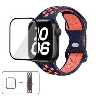 For Apple Watch Series 45mm Butterfly Buckle Color Dot Silicone Watch Band with 3D Curved Film(Orange Blue)